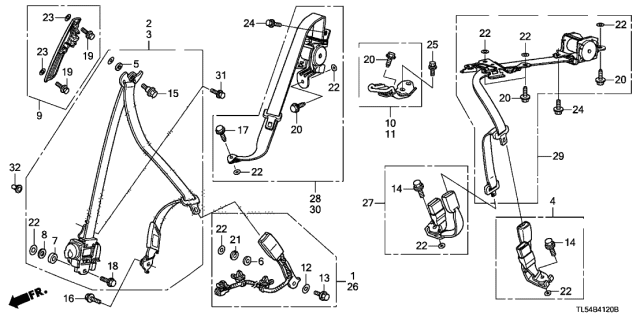 2013 Acura TSX Seat Belts Diagram