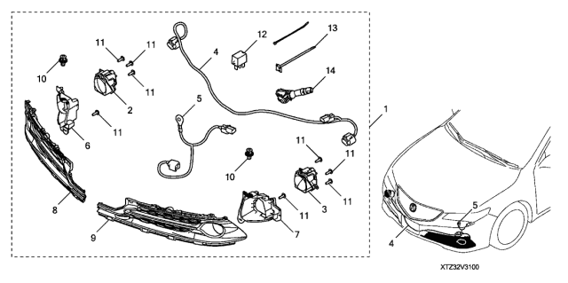 2015 Acura TLX Fog Harness A Diagram for 08V31-TZ3-20030