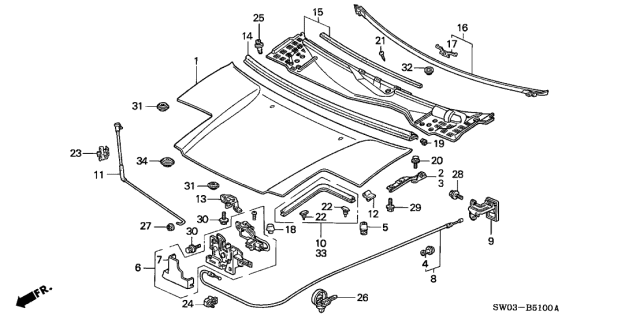 2002 Acura NSX Hinge, Passenger Side Hood Diagram for 60120-SL0-010