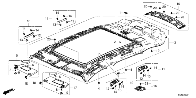 2022 Acura MDX Roof Lining Diagram