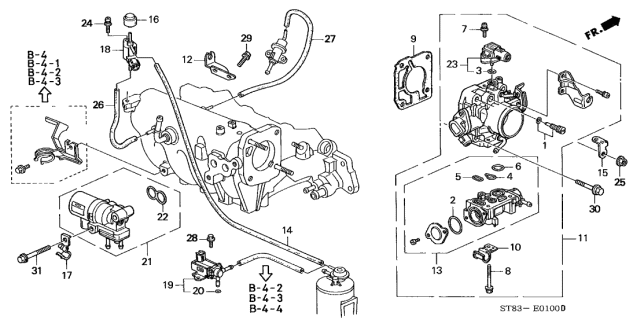 1999 Acura Integra 4 Door GS (LEATHER) KA 4AT Throttle Body Diagram