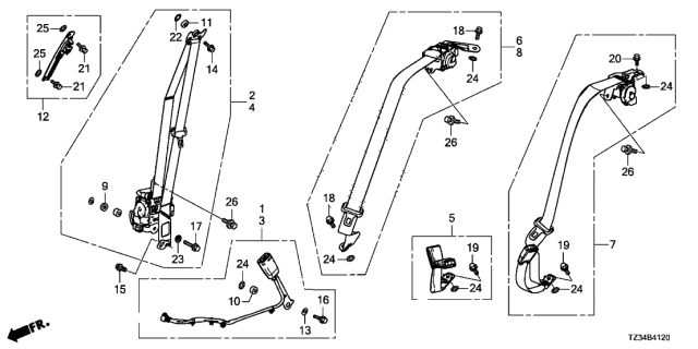 2018 Acura TLX Right Rear Belt Set (Sandstorm) Diagram for 04824-TZ3-A00ZA