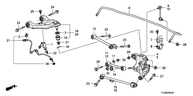 2009 Acura TSX 4 Door TSX (TECH) KA 5AT Rear Lower Arm Diagram