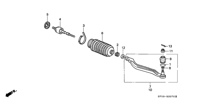 1992 Acura Legend Driver Side Tie Rod End Diagram for 53560-SP0-013