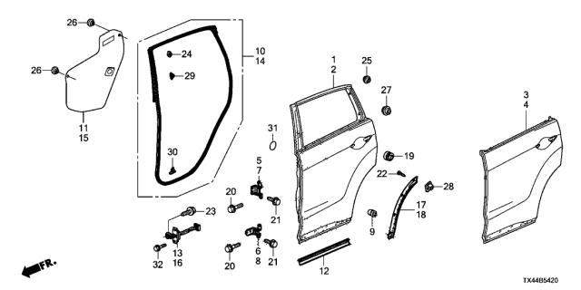 2014 Acura RDX Right Rear Door Weatherstrip Diagram for 72810-TX4-A01