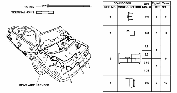 1993 Acura Vigor 4 Door LS KL 5MT Electrical Connector (Rear) Diagram