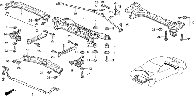 1994 Acura Legend 2 Door LS KA 6MT Cross Beam Diagram