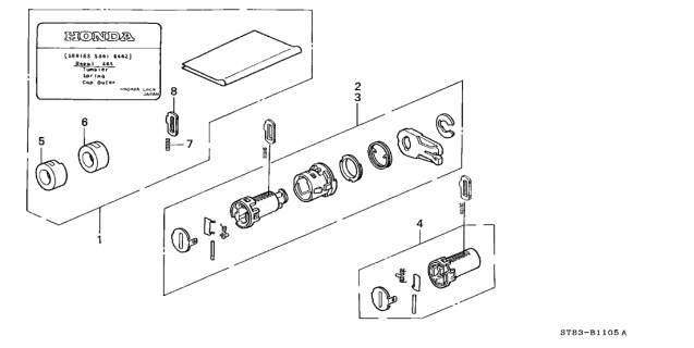 1999 Acura Integra 4 Door GS (LEATHER) KA 4AT Key Cylinder Kit Diagram