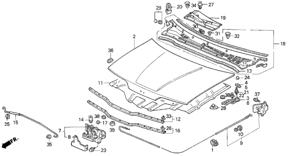 1992 Acura Integra Stopper, Driver Side Hood Hinge Diagram for 60128-SK7-000