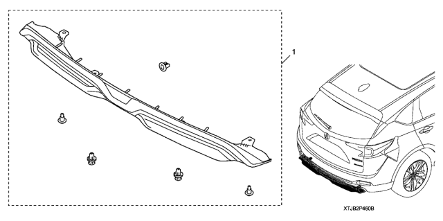 2021 Acura RDX 5 Door BASE KA XAT Lower Bumper Trim (Rear) Diagram
