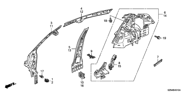 2012 Acura ZDX Extension Right, Rear W/Arch Diagram for 64320-SZN-A00ZZ