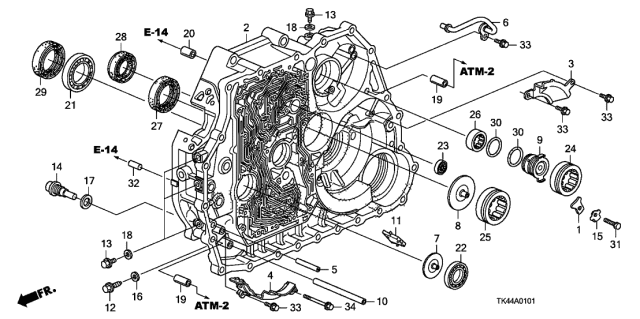 2010 Acura TL 4 Door TECH (AWD) KA 5AT AT Torque Converter Case (4WD) Diagram