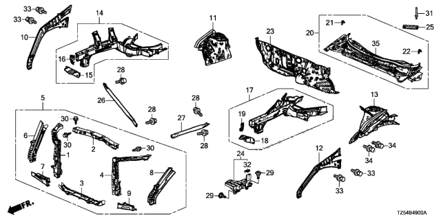 2015 Acura MDX Bracket, Left Front Fender Diagram for 61129-TZ5-A00ZZ