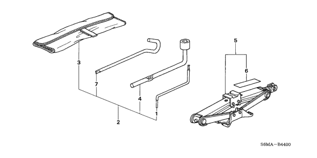 2006 Acura RSX 3 Door BASE KA 5MT Tools - Jack Diagram