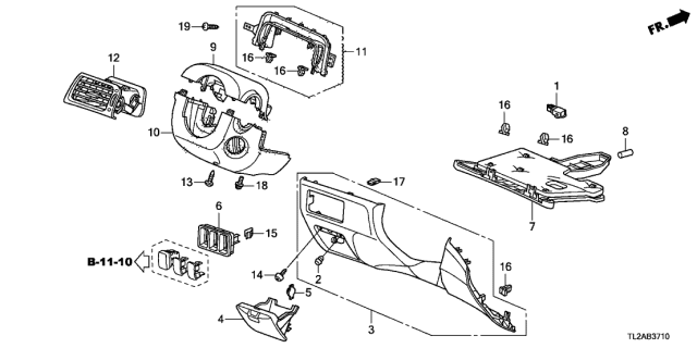 2013 Acura TSX 4 Door TSX V6 KA 5AT Instrument Panel Garnish Diagram 1