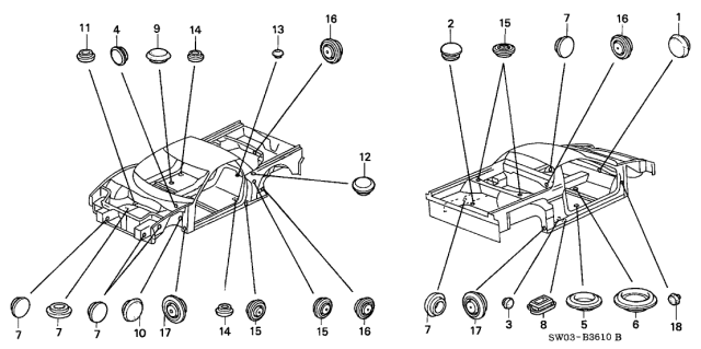 2001 Acura NSX 2 Door NSX-T KA 6MT Grommet Diagram