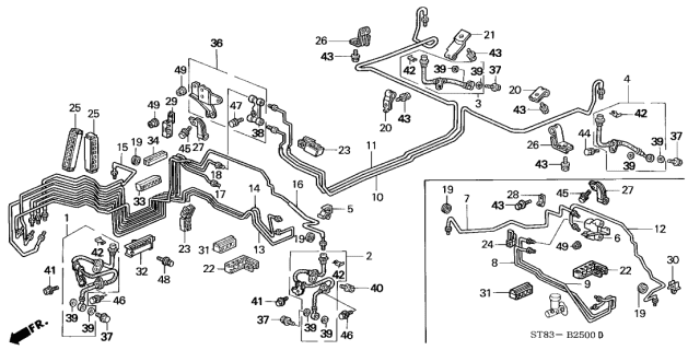 1996 Acura Integra Dual Proportioning Valve Assembly Diagram for 46210-ST7-003
