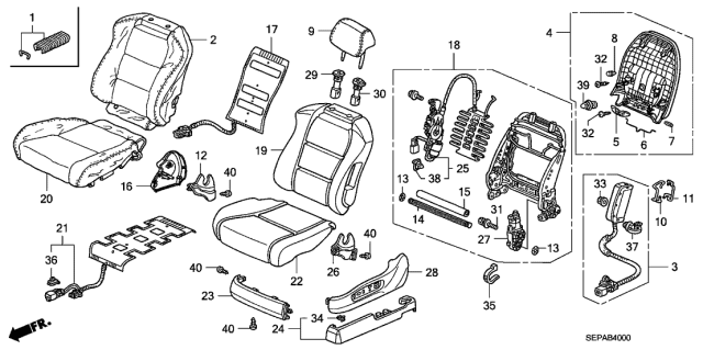 2008 Acura TL 4 Door BASE (NAVIGATION) KA 5AT Front Seat Diagram 1