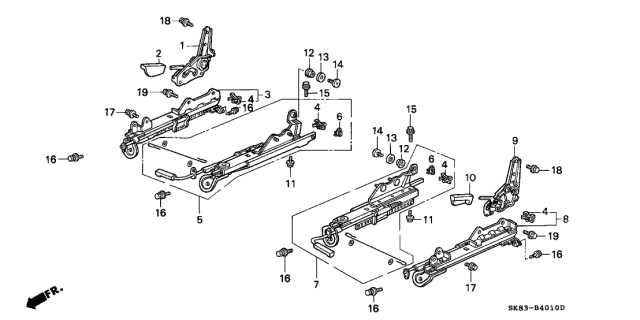 1993 Acura Integra 4 Door RS KL 4AT Front Seat Components Diagram