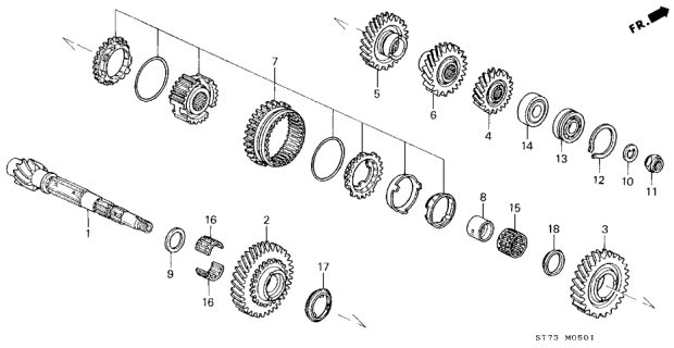 2000 Acura Integra 3 Door GS-R (LEATHER) KA 5MT MT Countershaft Diagram