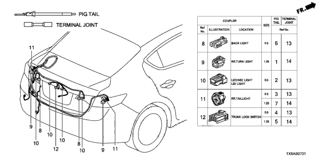 2018 Acura ILX 4 Door 24PREM KA DCT Electrical Connectors (Rear) Diagram