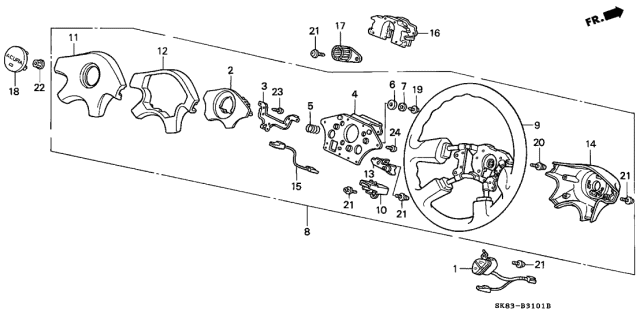 1993 Acura Integra 4 Door RS KL 4AT Steering Wheel Diagram