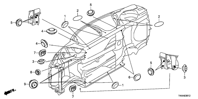 2013 Acura TL 4 Door TECH (SHAWD) KA 6MT Grommet Diagram