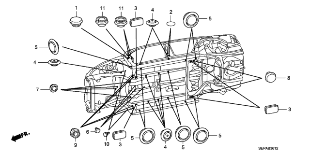 2008 Acura TL Grommet Diagram 1