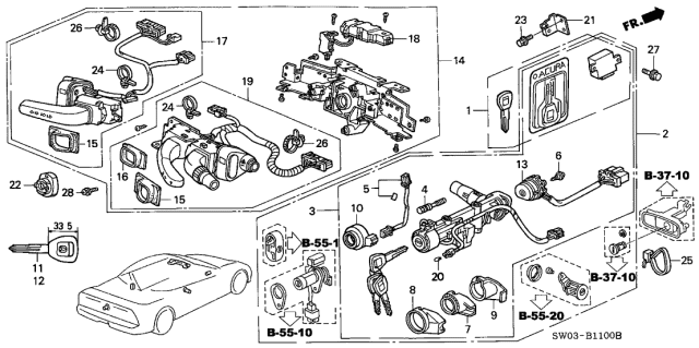 2001 Acura NSX 2 Door NSX-T KA 4AT Combination Switch Diagram