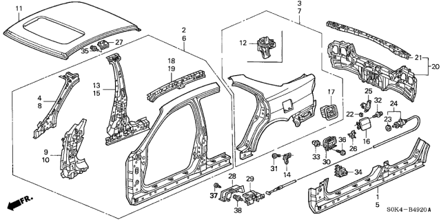 2002 Acura TL 4 Door TL KA 5AT Outer Panel Diagram