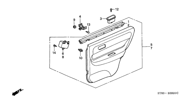 1996 Acura Integra Lining, Right Rear Door (Graphite Black/Dark Excel Charcoal) Diagram for 83700-ST8-A10ZC