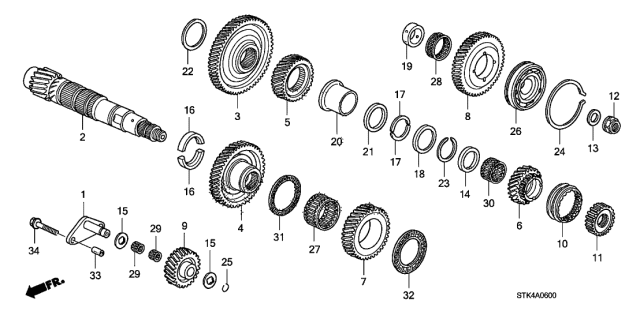 2010 Acura RDX Gear, Countershaft Fifth Diagram for 23491-RWE-000