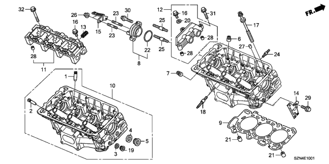 2010 Acura ZDX 5 Door BASE KA 6AT Rear Cylinder Head Diagram