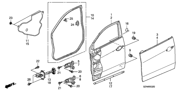 2012 Acura ZDX Weatherstrip, Right Front Door Diagram for 72310-SZN-A01