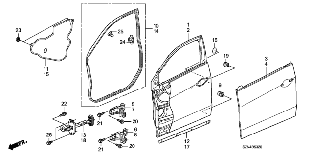 2012 Acura ZDX Hinge, Right Front Door Diagram for 67420-SZN-A03ZZ