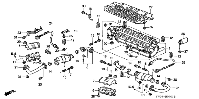 2001 Acura NSX Muffler Set, Exhaust Diagram for 18030-SL0-J00