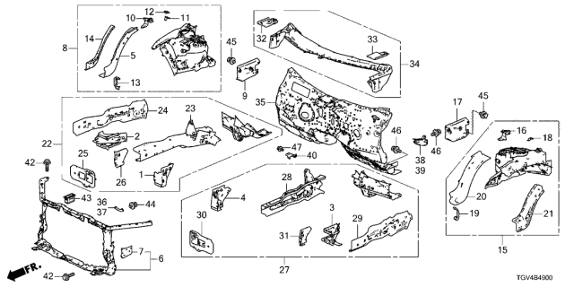 2021 Acura TLX Frame, Right Front Side Diagram for 60810-TGV-305ZZ