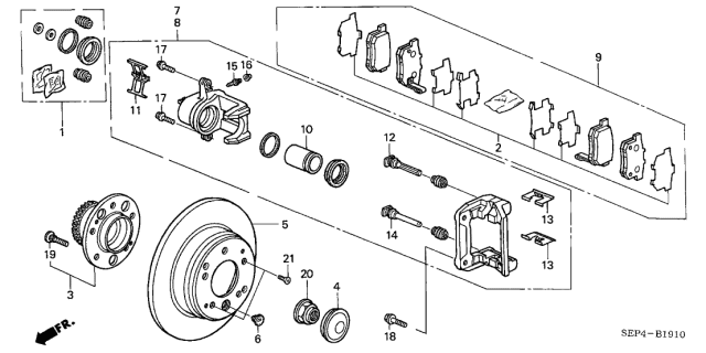 2004 Acura TL Rear Shim Set Diagram for 06435-S0K-J00