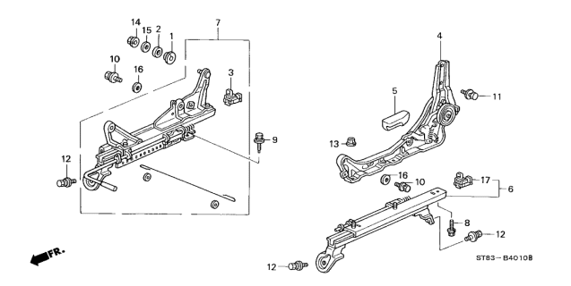 1999 Acura Integra 4 Door GS (LEATHER) KA 4AT Left Front Seat Components Diagram