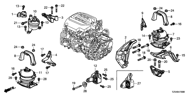 2014 Acura MDX Mass, Transmission Mounting Diagram for 50450-TZ5-A01