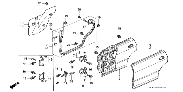 1999 Acura Integra 4 Door GS (LEATHER) KA 4AT Rear Door Panels Diagram