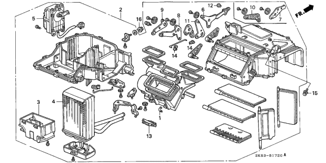 1993 Acura Integra 4 Door RS KL 4AT Heater Unit Diagram