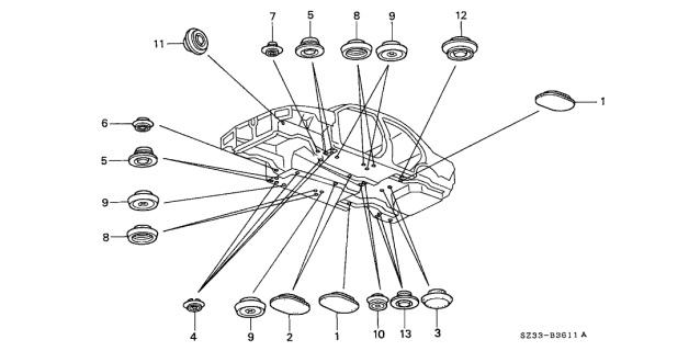 1997 Acura RL Grommet Diagram 2