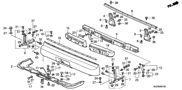 1999 Acura NSX 2 Door NSX-T KA 6MT Rear Bumper Diagram