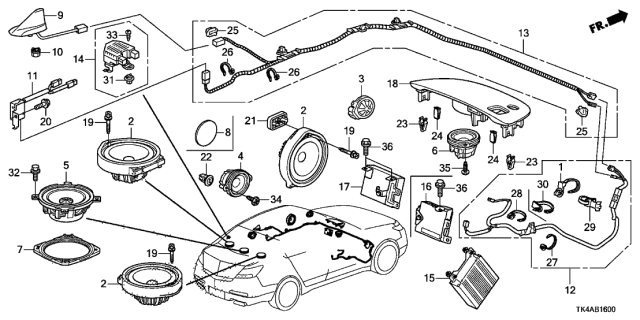 2013 Acura TL Radio Antenna - Speaker Diagram