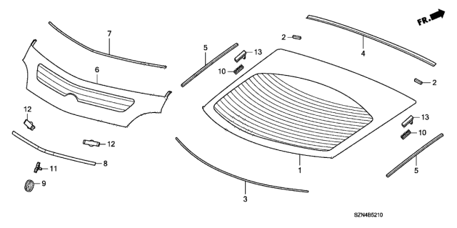 2010 Acura ZDX Rbbr Windshield Dam A Diagram for 73226-SZN-A01