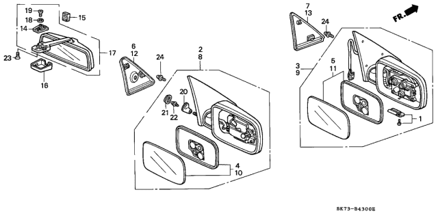 1993 Acura Integra Passenger Side Remote Control Door Mirror Assembly (Milano Red) Diagram for 76200-SK7-C01ZL