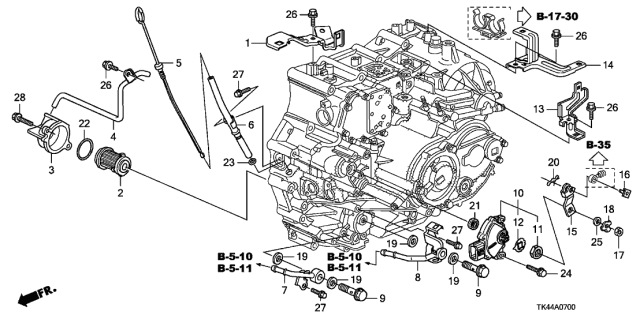 2011 Acura TL 4 Door BASE KA 5AT AT Oil Level Gauge - ATF Pipe Diagram
