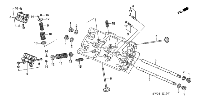 2001 Acura NSX 2 Door NSX-T KA 6MT Valve - Rocker Arm (Rear) Diagram