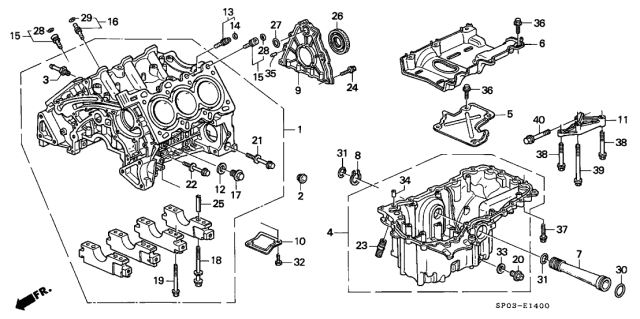 1993 Acura Legend 4 Door STD KA 4AT Cylinder Block - Oil Pan Diagram
